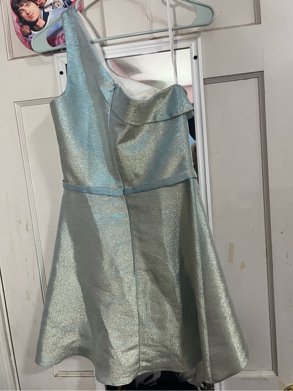 One-Shoulder Iridescent Blue Party Dress - Picture 2 of 4